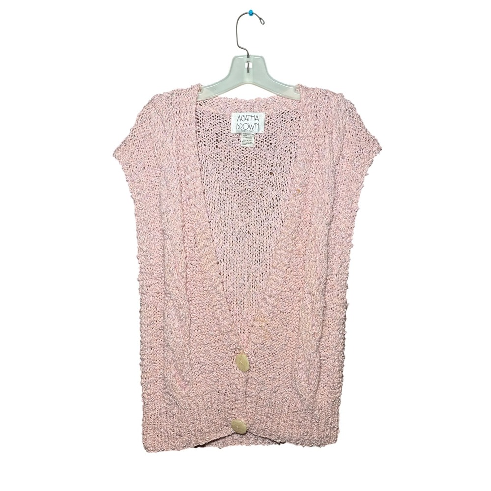 Agatha Brown Italy Pink Cable Knit Button Front Cardigan Vest Small Vintage